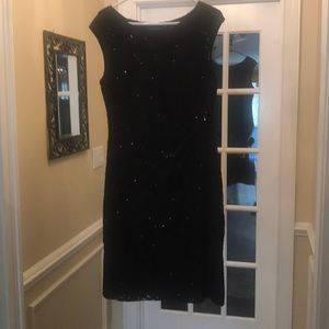 Black Lacey Sequined Cocktail dress w/side gather